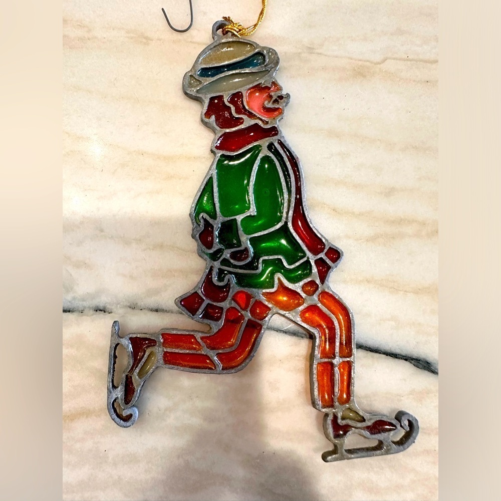 Vintage Kurt Adler gentleman ice skater stained glass ornament sun catcher